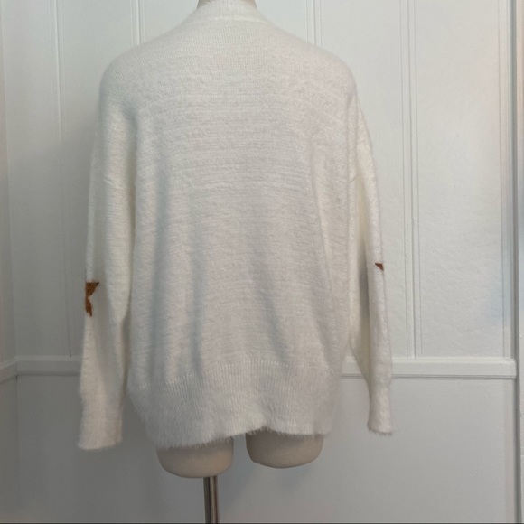 White pullover sweater knit stars crew neck large - Picture 4 of 5